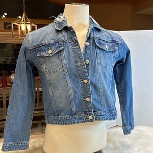 Denim Blvd., Los Angeles, medium blue distressed color, jean jacket, size medium